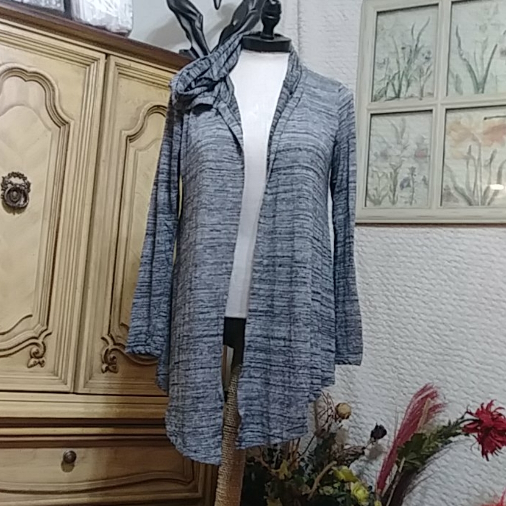 Womens SIMPLY RUBY hooded Open Front Cardigan Plus Sz 1x Gray Striped